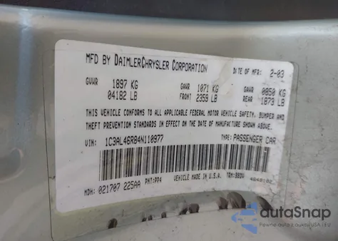 2004 Chrysler Sebring from USA, damaged, VIN 1C3AL46R84N110977